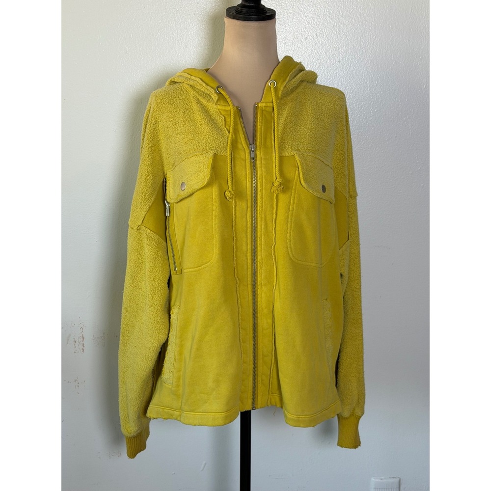 Free People We The Free Yellow Mixed Texture Zip Hoodie Jacket Medium oversized
